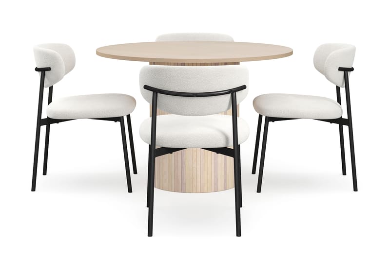 Kopparbo Spisebord 106 cm med 4 Lucy Spisestole - Hvid / Hvid Bouclé / Metalben Sort - Møbler - Borde - Spisebordssæt