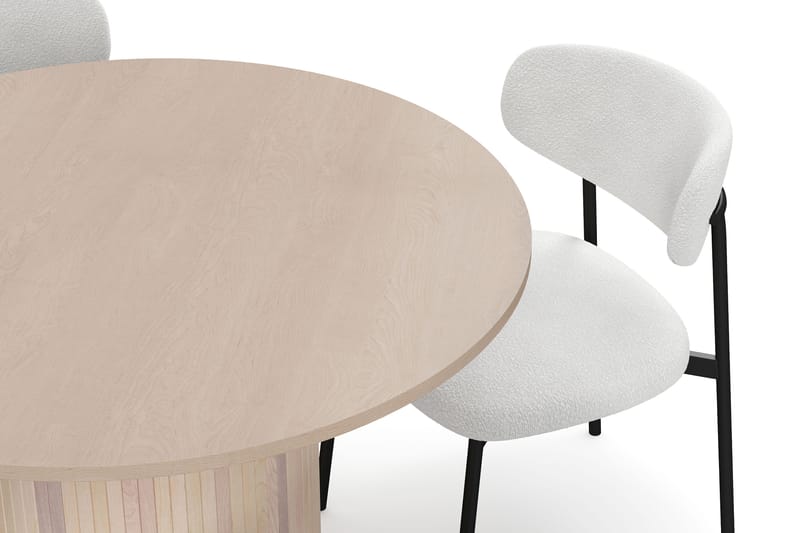 Kopparbo Spisebord 106 cm med 4 Lucy Spisestole - Hvid / Hvid Bouclé / Metalben Sort - Møbler - Borde - Spisebordssæt