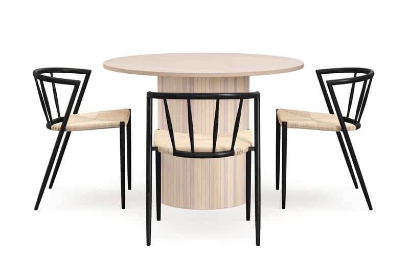 Kopparbo Spisebord 106 cm med 4 Winston Spisestole - Hvid / Beige / Metalben Sort - Møbler - Borde - Spisebordssæt