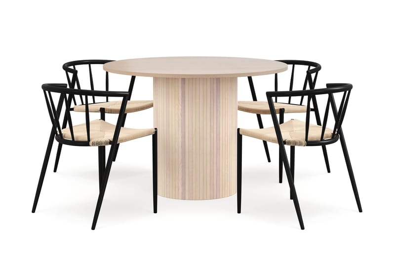 Kopparbo Spisebord 106 cm med 4 Winston Spisestole - Hvid / Beige / Metalben Sort - Møbler - Borde - Spisebordssæt