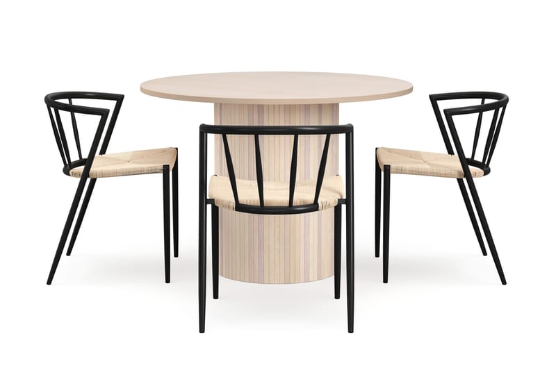 Kopparbo Spisebord 106 cm med 4 Winston Spisestole - Hvid / Beige / Metalben Sort - Møbler - Borde - Spisebordssæt