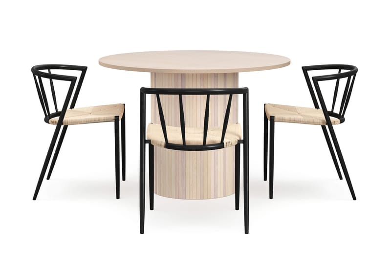 Kopparbo Spisebord 106 cm med 4 Winston Spisestole - Hvid / Beige / Metalben Sort - Møbler - Borde - Spisebordssæt