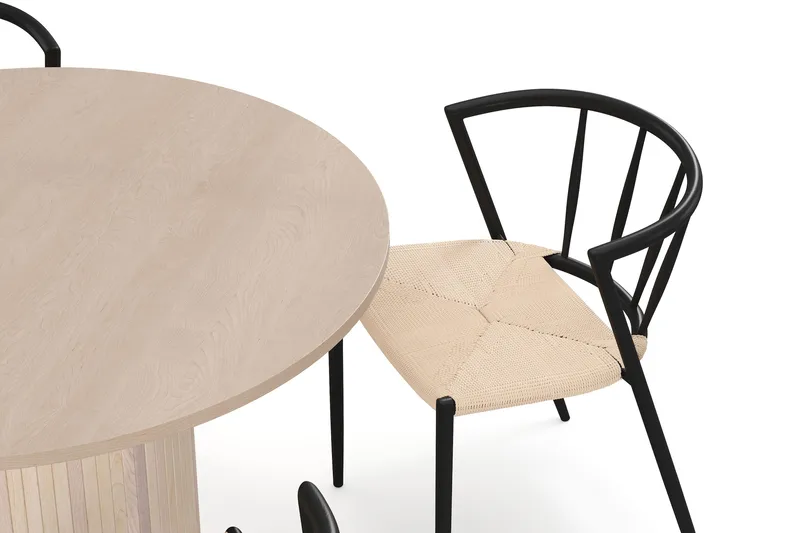 Kopparbo Spisebord 106 cm med 4 Winston Spisestole - Hvid / Beige / Metalben Sort - Møbler - Borde - Spisebordssæt