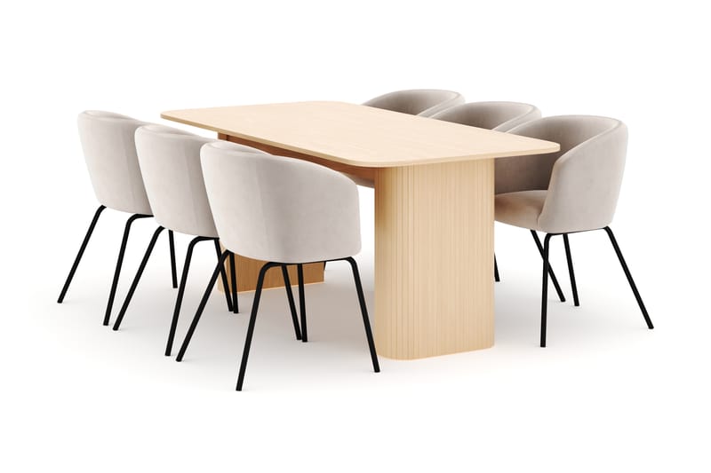 Kopparbo Spisebord 160-220 cm Udtrækkeligt med 6 Berit Stole - Hvid - Møbler - Borde - Spisebordssæt