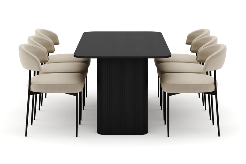 Kopparbo Spisebord 160-220 cm Udtrækkeligt med 6 Sawako Stole - Sort - Møbler - Borde - Spisebordssæt