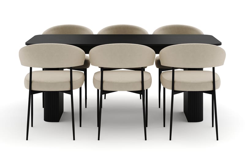 Kopparbo Spisebord 160-220 cm Udtrækkeligt med 6 Sawako Stole - Sort - Møbler - Borde - Spisebordssæt