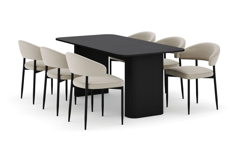 Kopparbo Spisebord 160-220 cm Udtrækkeligt med 6 Sawako Stole - Sort - Møbler - Borde - Spisebordssæt