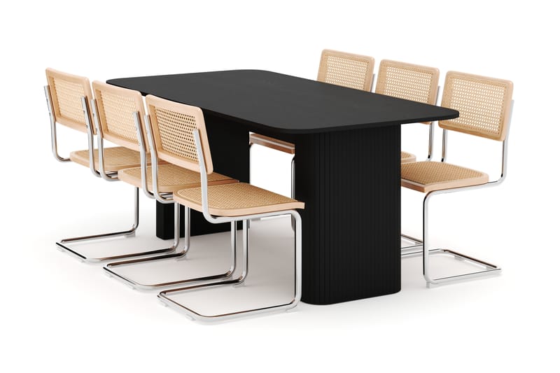 Kopparbo Spisebord 160-220 cm Udtrækkeligt med 6 stk Build Matstkolar - Sort - Møbler - Borde - Spisebordssæt
