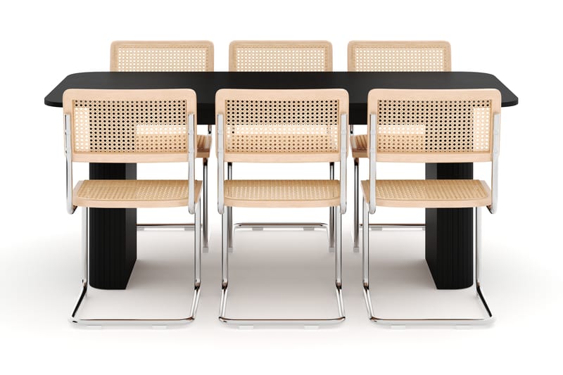 Kopparbo Spisebord 160-220 cm Udtrækkeligt med 6 stk Build Matstkolar - Sort - Møbler - Borde - Spisebordssæt