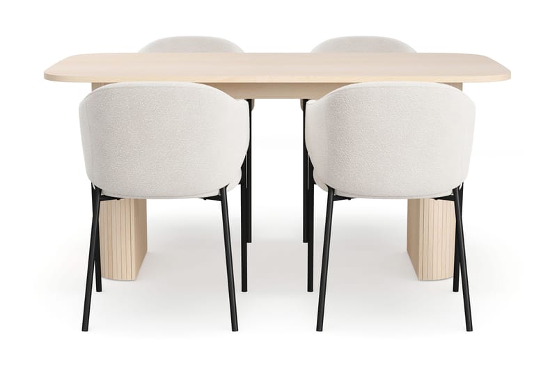 Kopparbo Spisebord 160 cm med 4 Filip Spisestole - Hvid / Hvid Bouclé - Møbler - Borde - Spisebordssæt