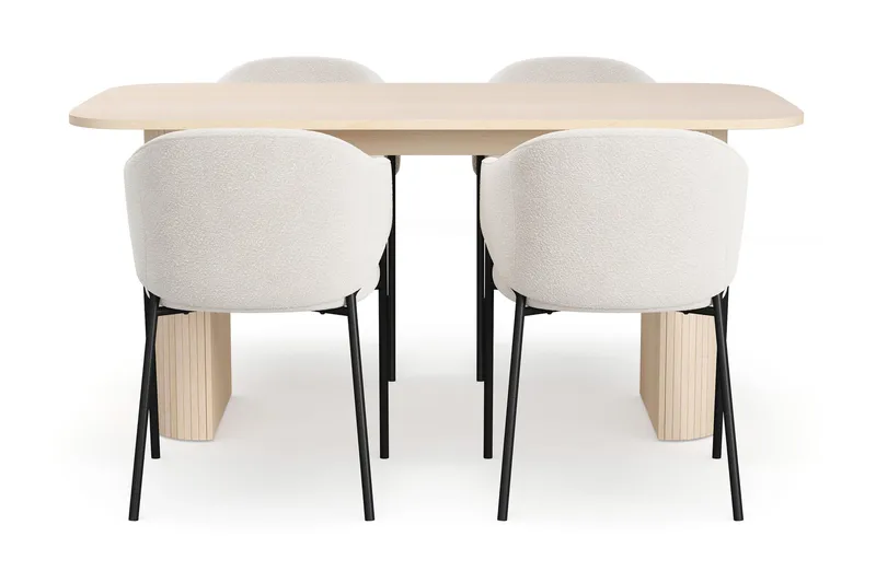 Kopparbo Spisebord 160 cm med 4 Filip Spisestole - Hvid / Hvid Bouclé - Møbler - Borde - Spisebordssæt