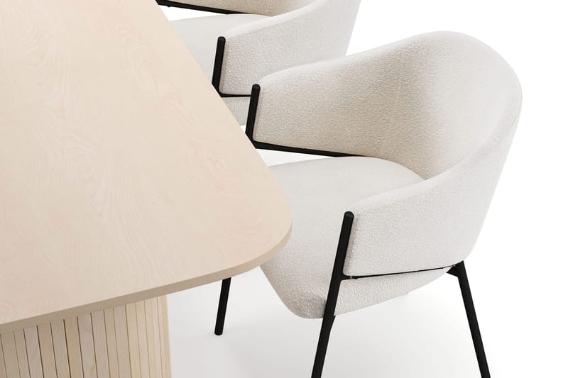 Kopparbo Spisebord 160 cm med 4 Filip Spisestole - Hvid / Hvid Bouclé - Møbler - Borde - Spisebordssæt