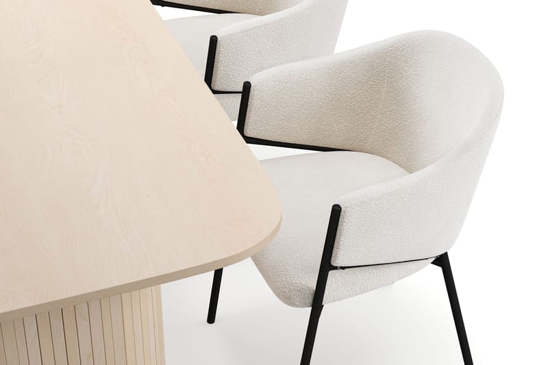 Kopparbo Spisebord 160 cm med 4 Filip Spisestole - Hvid / Hvid Bouclé - Møbler - Borde - Spisebordssæt