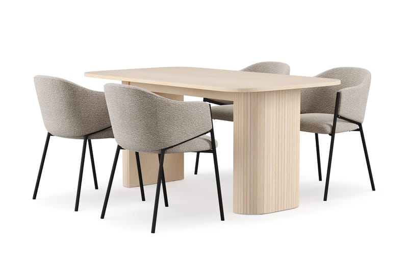 Kopparbo Spisebord 160 cm med 4 Filip Spisestole, Hvid / Taupe Bouclé
