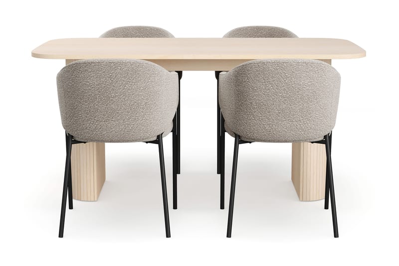 Kopparbo Spisebord 160 cm med 4 Filip Spisestole - Hvid / Taupe Bouclé - Møbler - Borde - Spisebordssæt
