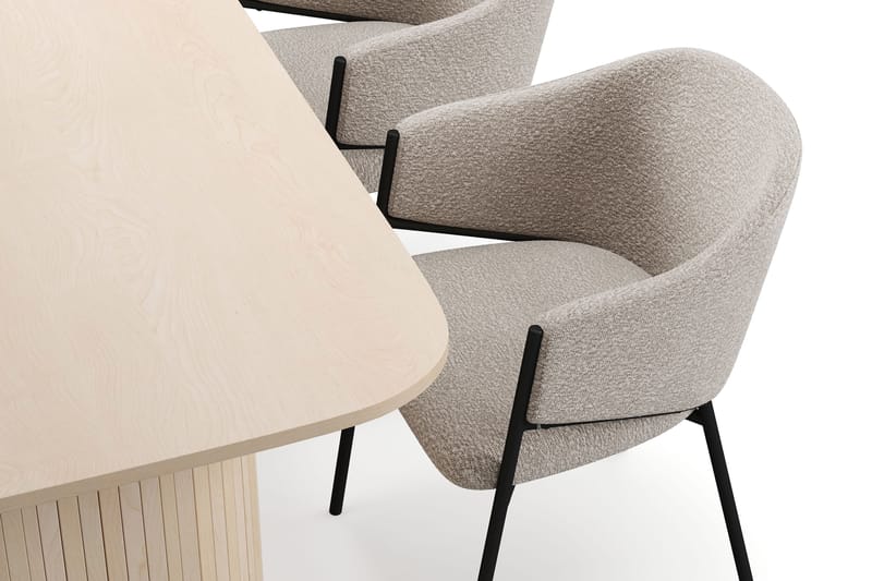 Kopparbo Spisebord 160 cm med 4 Filip Spisestole - Hvid / Taupe Bouclé - Møbler - Borde - Spisebordssæt