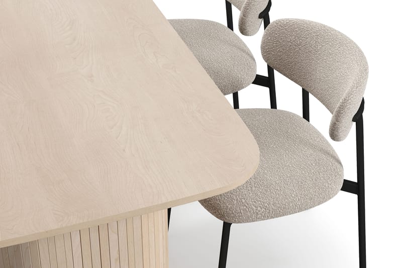 Kopparbo Spisebord 160 cm med 4 Lucy Spisestole - Hvid / Greige Bouclé / Metalben Sort - Møbler - Borde - Spisebordssæt