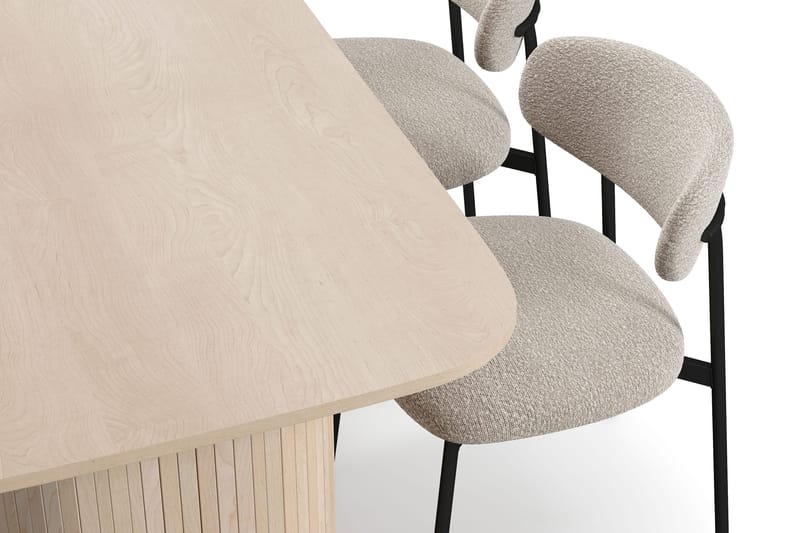 Kopparbo Spisebord 160 cm med 4 Lucy Spisestole - Hvid / Greige Bouclé / Metalben Sort - Møbler - Borde - Spisebordssæt