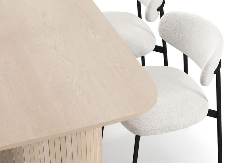 Kopparbo Spisebord 160 cm med 4 Lucy Spisestole - Hvid / Hvid Bouclé / Metalben Sort - Møbler - Borde - Spisebordssæt