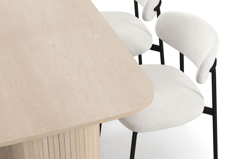 Kopparbo Spisebord 160 cm med 4 Lucy Spisestole - Hvid / Hvid Bouclé / Metalben Sort - Møbler - Borde - Spisebordssæt