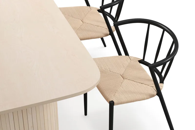 Kopparbo Spisebord 160 cm med 4 Winston Spisestole - Hvid / Beige / Metalben Sort - Møbler - Borde - Spisebordssæt