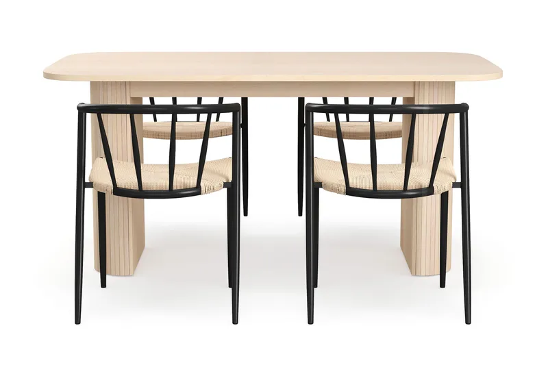 Kopparbo Spisebord 160 cm med 4 Winston Spisestole - Hvid / Beige / Metalben Sort - Møbler - Borde - Spisebordssæt