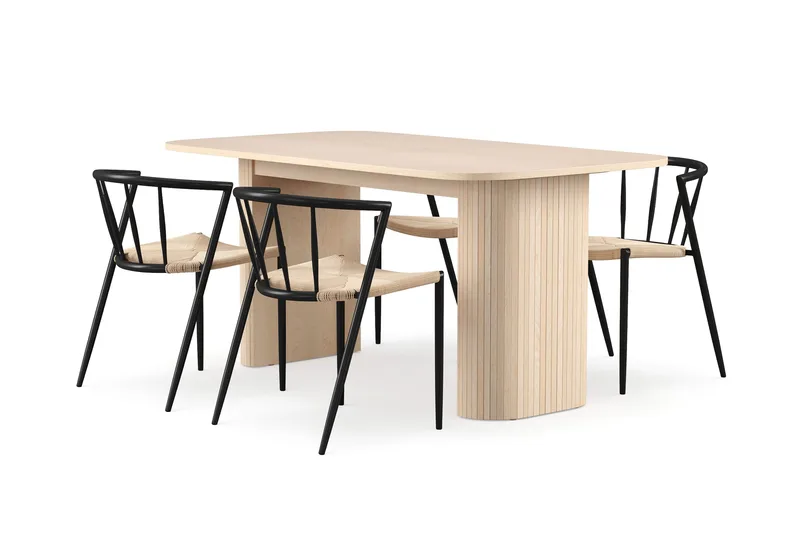 Kopparbo Spisebord 160 cm med 4 Winston Spisestole, Hvid / Beige / Metalben Sort