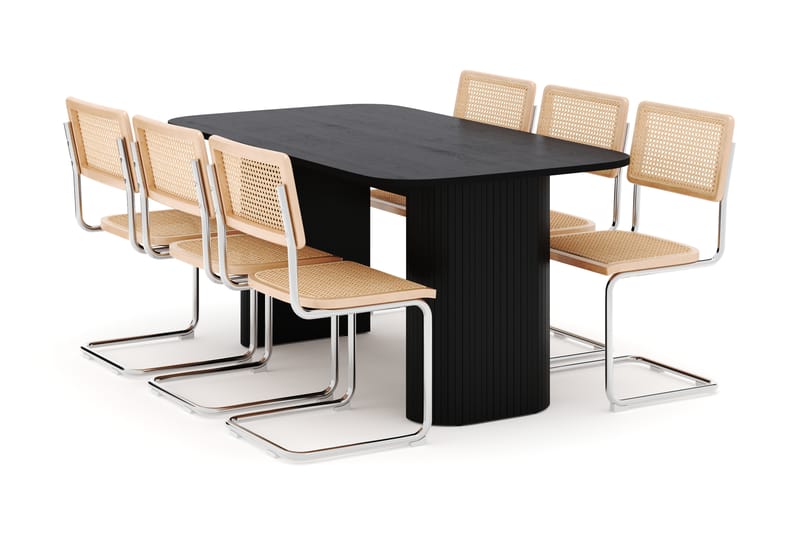 Kopparbo Spisebord 160 cm med 6 stk Build Matstkolar - Sort - Møbler - Borde - Spisebordssæt