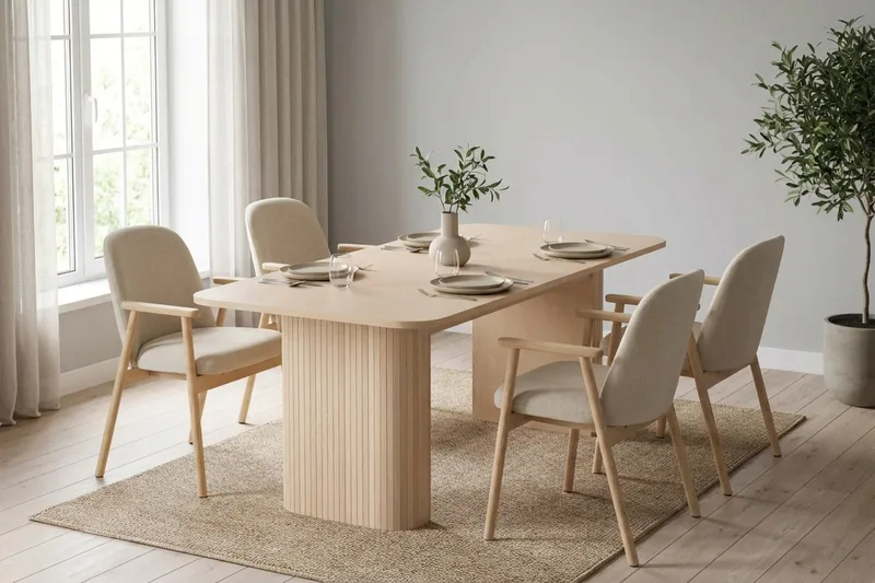 Kopparbo spisebord 180-240 cm udtrækkeligt med 4 Reciclar spisestole - Møbler - Borde - Spisebordssæt