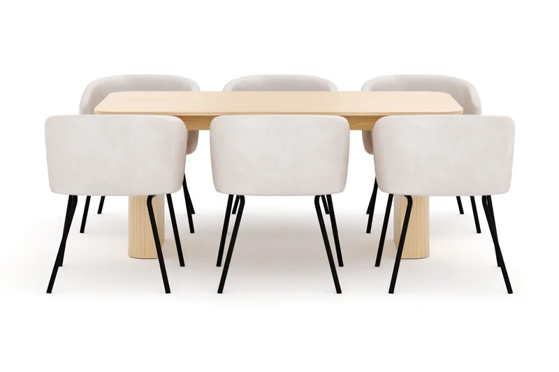 Kopparbo Spisebord 180-240 cm Udtrækkeligt med 6 Berit Stole - Hvid - Møbler - Borde - Spisebordssæt