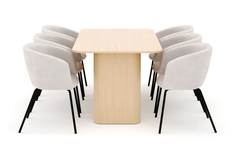 Kopparbo Spisebord 180-240 cm Udtrækkeligt med 6 Berit Stole - Hvid - Møbler - Borde - Spisebordssæt