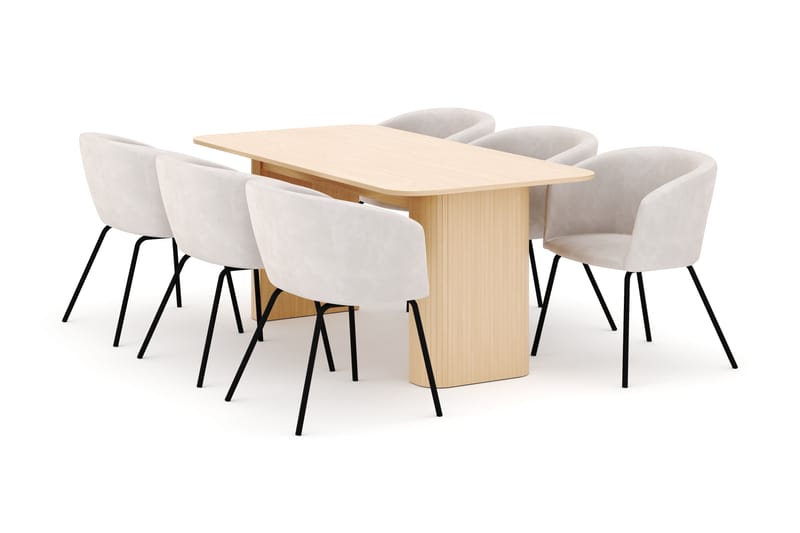 Kopparbo Spisebord 180-240 cm Udtrækkeligt med 6 Berit Stole - Hvid - Møbler - Borde - Spisebordssæt