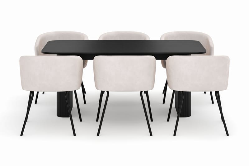 Kopparbo Spisebord 180-240 cm Udtrækkeligt med 6 Berit Stole - Sort - Møbler - Borde - Spisebordssæt