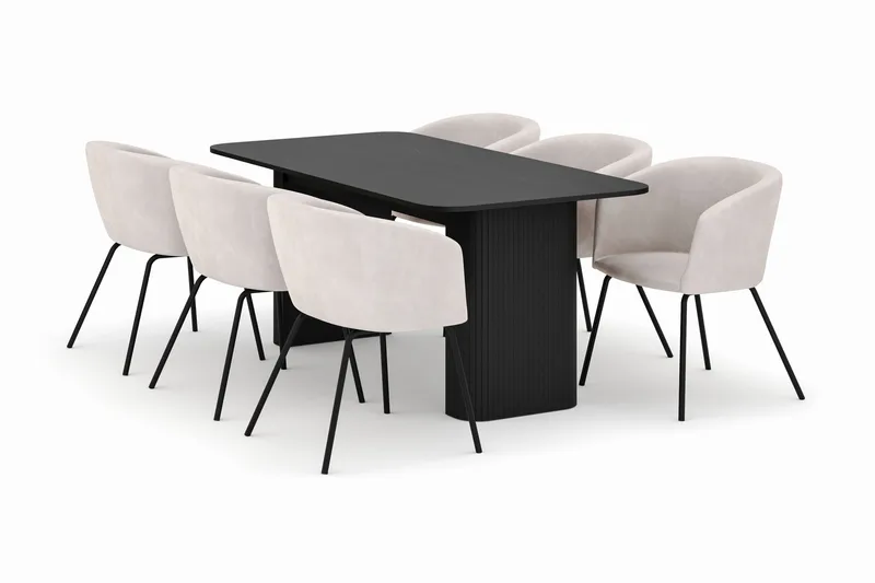 Kopparbo Spisebord 180-240 cm Udtrækkeligt med 6 Berit Stole, Sort