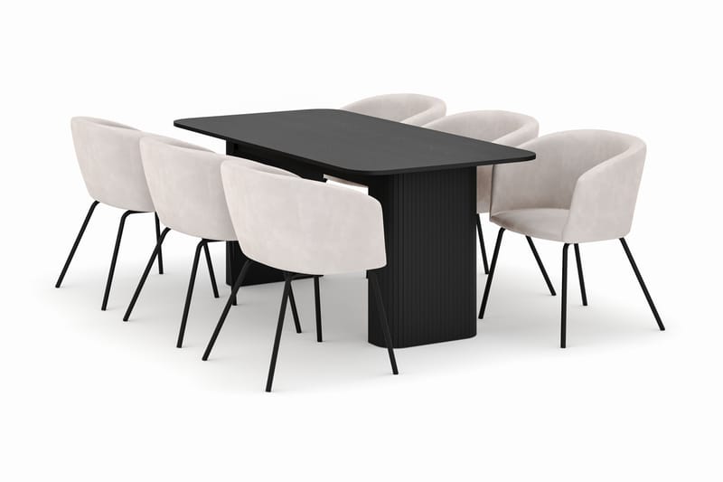 Kopparbo Spisebord 180-240 cm Udtrækkeligt med 6 Berit Stole - Sort - Møbler - Borde - Spisebordssæt
