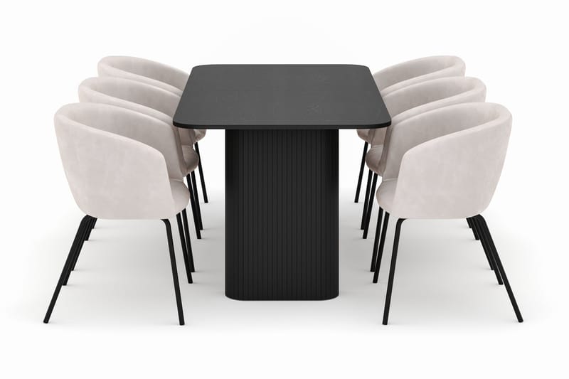 Kopparbo Spisebord 180-240 cm Udtrækkeligt med 6 Berit Stole - Sort - Møbler - Borde - Spisebordssæt