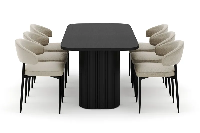 Kopparbo Spisebord 180-240 cm Udtrækkeligt med 6 Sawako Stole - Hvid - Møbler - Borde - Spisebordssæt