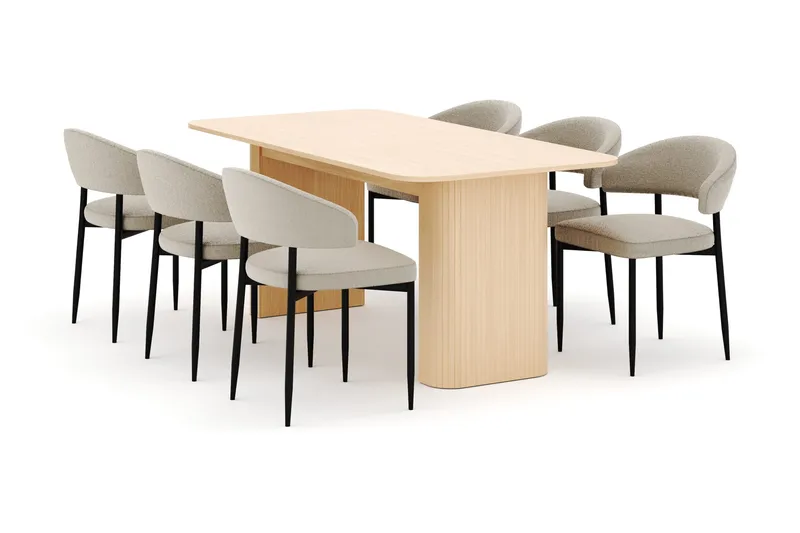 Kopparbo Spisebord 180-240 cm Udtrækkeligt med 6 Sawako Stole - Hvid - Møbler - Borde - Spisebordssæt