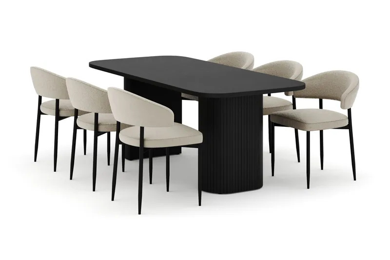 Kopparbo Spisebord 180-240 cm Udtrækkeligt med 6 Sawako Stole, Hvid