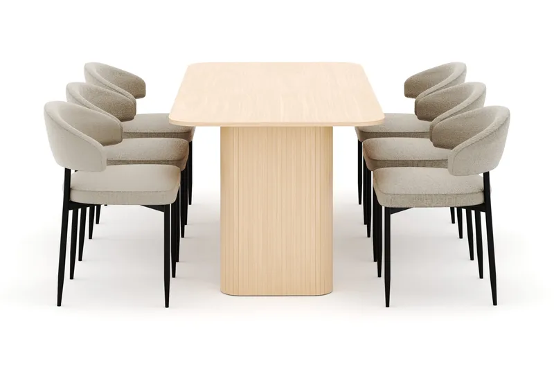 Kopparbo Spisebord 180-240 cm Udtrækkeligt med 6 Sawako Stole - Hvid - Møbler - Borde - Spisebordssæt