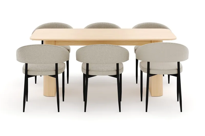 Kopparbo Spisebord 180-240 cm Udtrækkeligt med 6 Sawako Stole - Hvid - Møbler - Borde - Spisebordssæt