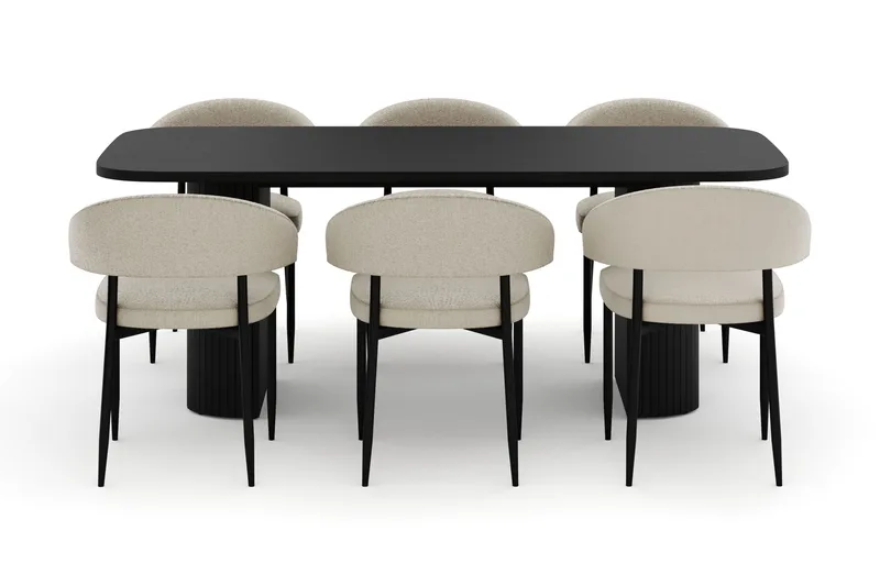 Kopparbo Spisebord 180-240 cm Udtrækkeligt med 6 Sawako Stole - Hvid - Møbler - Borde - Spisebordssæt