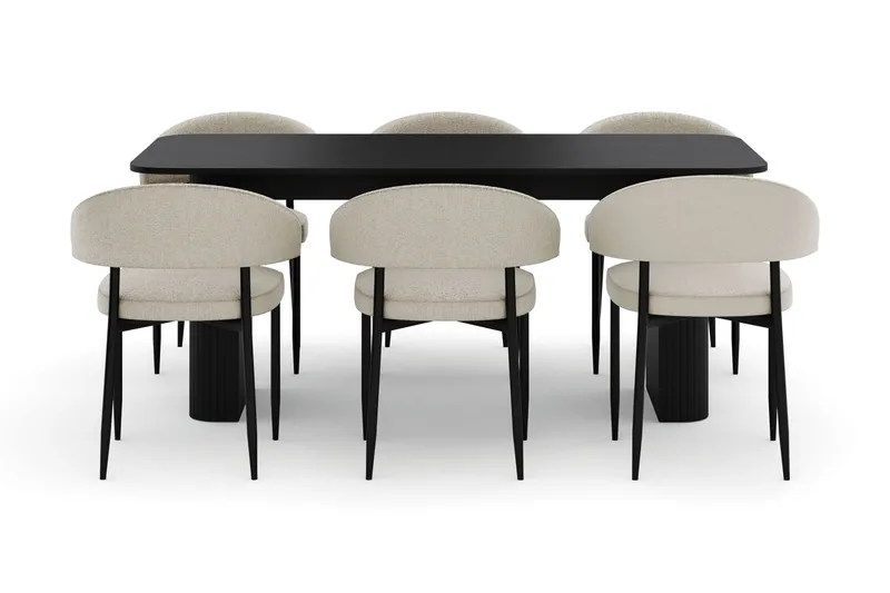 Kopparbo Spisebord 180-240 cm Udtrækkeligt med 6 Sawako Stole - Sort - Møbler - Borde - Spisebordssæt