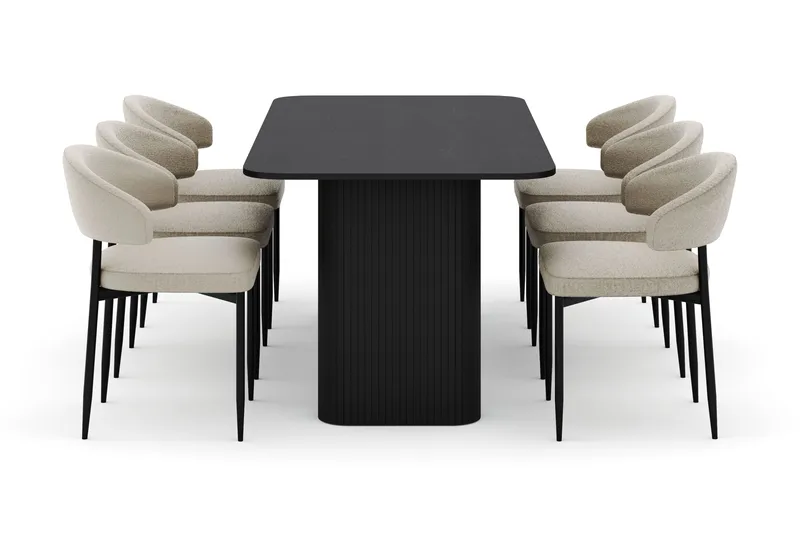 Kopparbo Spisebord 180-240 cm Udtrækkeligt med 6 Sawako Stole - Sort - Møbler - Borde - Spisebordssæt