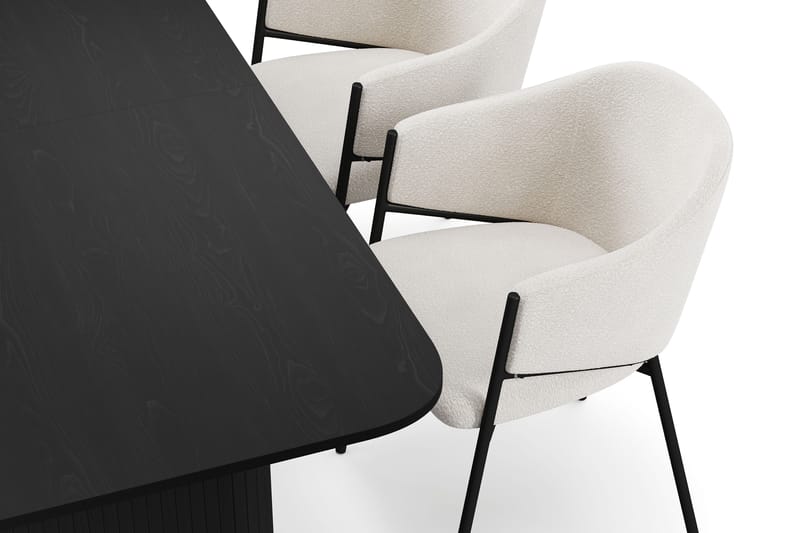 Kopparbo Spisebord 180-240 cm Udtræksbord med 4 Filip Spisestole - Sort / Hvid Bouclé - Møbler - Borde - Spisebordssæt