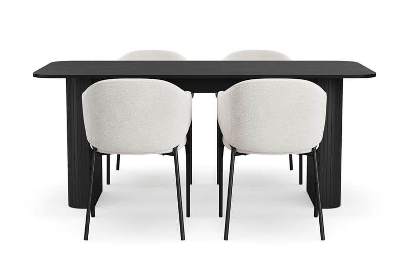 Kopparbo Spisebord 180-240 cm Udtræksbord med 4 Filip Spisestole - Sort / Hvid Bouclé - Møbler - Borde - Spisebordssæt