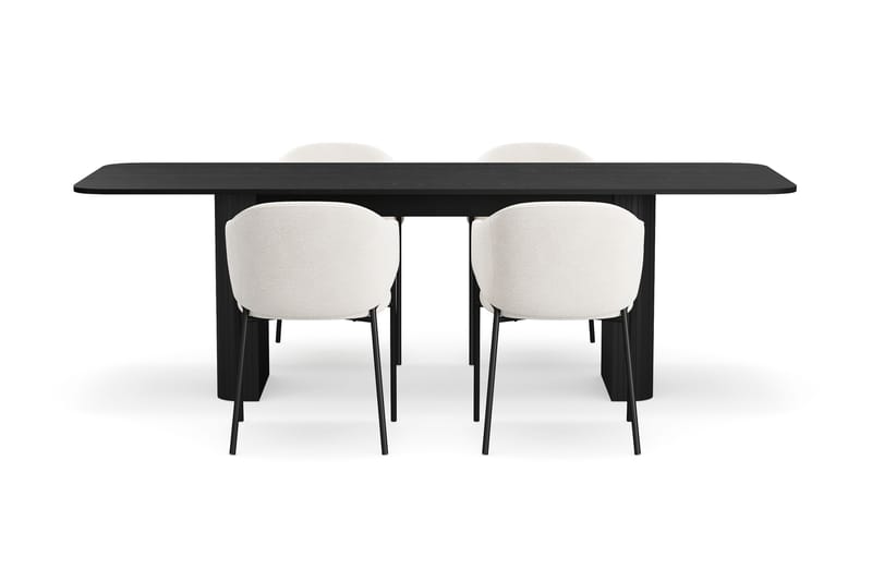 Kopparbo Spisebord 180-240 cm Udtræksbord med 4 Filip Spisestole - Sort / Hvid Bouclé - Møbler - Borde - Spisebordssæt