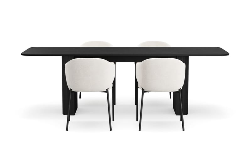 Kopparbo Spisebord 180-240 cm Udtræksbord med 4 Filip Spisestole - Sort / Hvid Bouclé - Møbler - Borde - Spisebordssæt