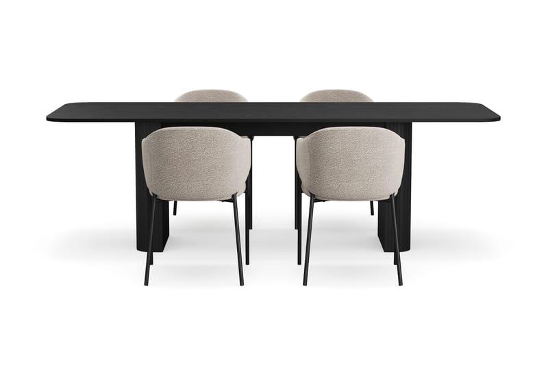 Kopparbo Spisebord 180-240 cm Udtræksbord med 4 Filip Spisestole - Sort / Taupe Bouclé - Møbler - Borde - Spisebordssæt