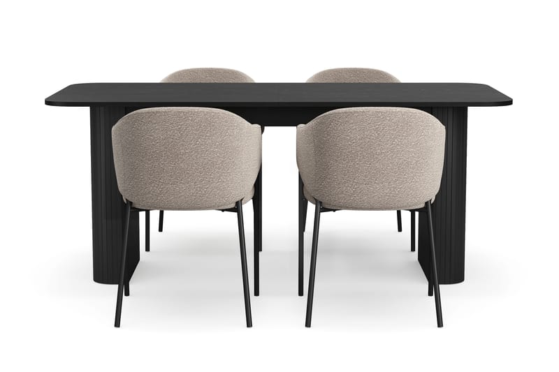 Kopparbo Spisebord 180-240 cm Udtræksbord med 4 Filip Spisestole - Sort / Taupe Bouclé - Møbler - Borde - Spisebordssæt
